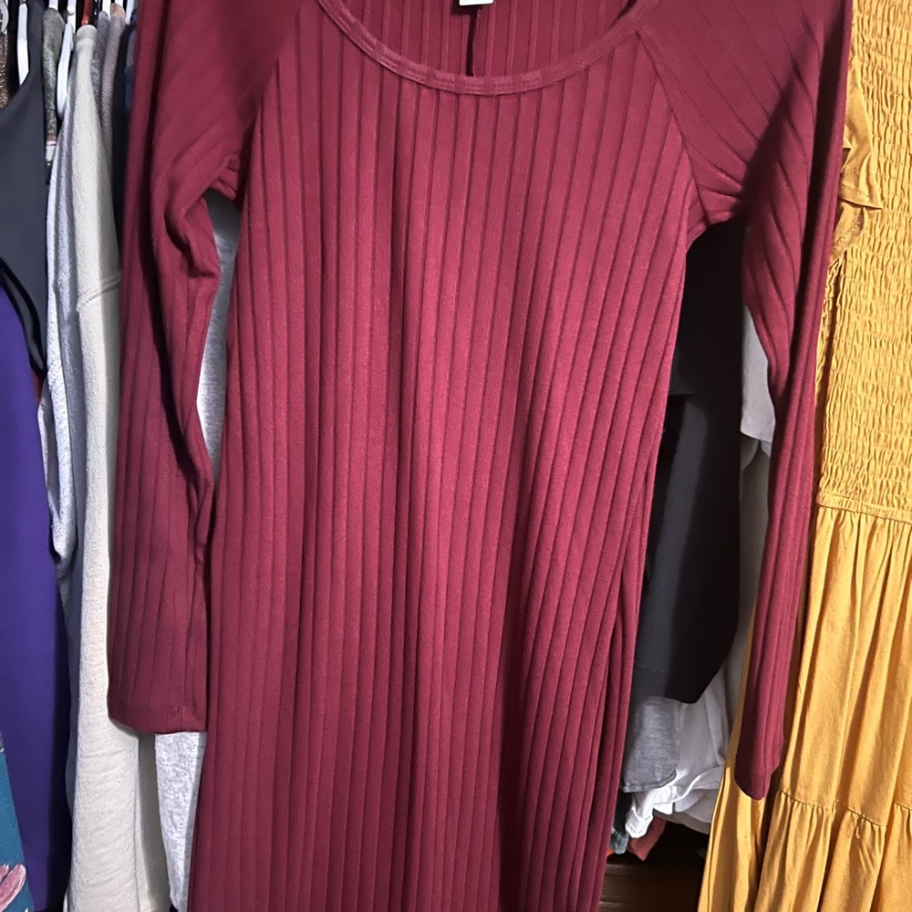 Old Navy Red Ribbed Sheath Dress Long Sleeve